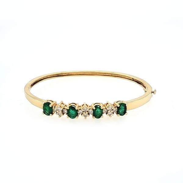 14KT Yellow Gold Emerald and Diamond Cuff Bracelet Swede's Jewelers East Windsor, CT