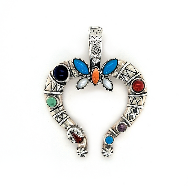 Veronica Natasie Sterling Silver Turquoise, Coral & Pearl Horseshoe Pendant Swede's Jewelers East Windsor, CT