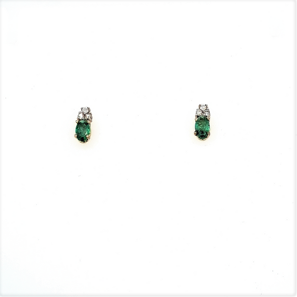 14Kt yellow Gold Emerald & Diamond Stud Earrings Swede's Jewelers East Windsor, CT