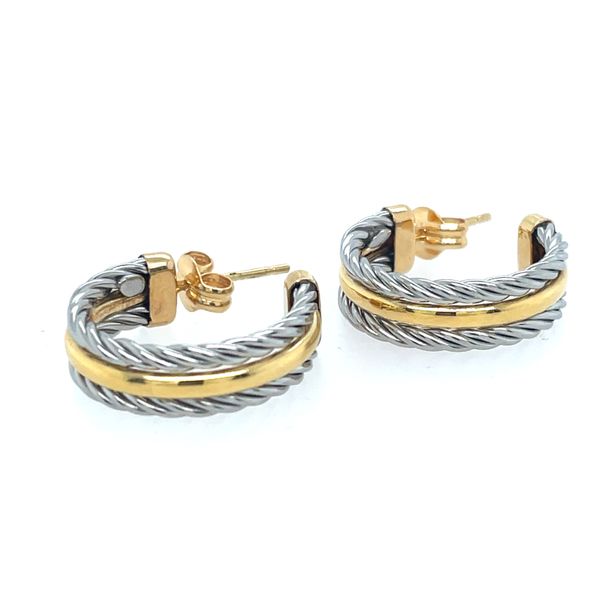 18kt stainless steel and yellow gold hoops Swede's Jewelers East Windsor, CT