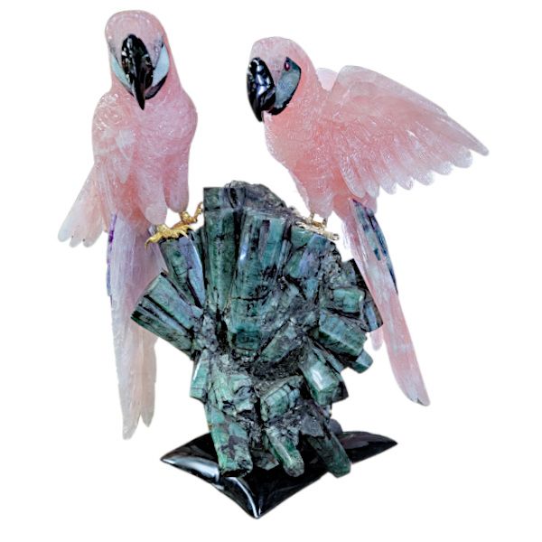 Hand Carved Rose Quartz Parrots - Goldmart Signature Goldmart Jewelers Redding, CA