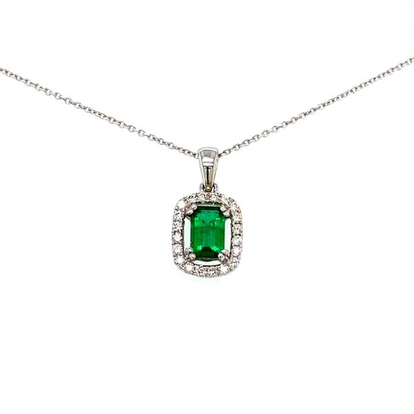 Emerald Pendant with Floating Diamond Halo Toner Jewelers Overland Park, KS