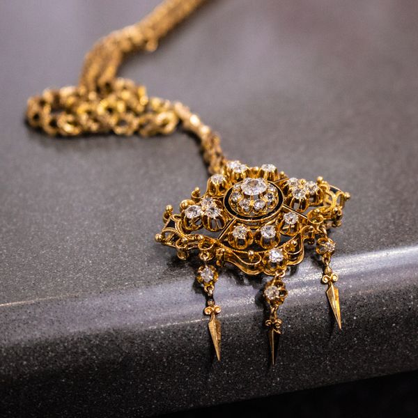 Estate Detachable Brooch Necklace with Old Mine Cut Diamonds Image 3 Toner Jewelers Overland Park, KS