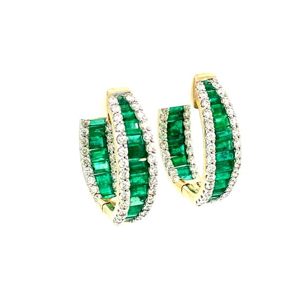 Emerald Hoop Earrings with Diamonds Image 2 Toner Jewelers Overland Park, KS