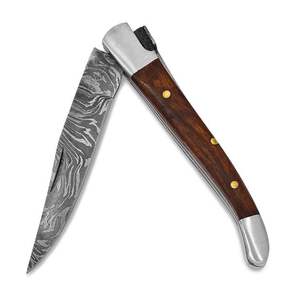 Damascus Steel Folding Knife With Walnut Woof Handle Vandenbergs Fine Jewellery Winnipeg, MB