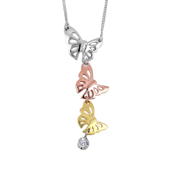 Tri-Tone Diamond Butterfly Necklace Image 2 Vandenbergs Fine Jewellery Winnipeg, MB