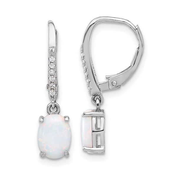 Sterling Silver Created Opal and CZ Dangle Earrings Venus Jewelers Somerset, NJ