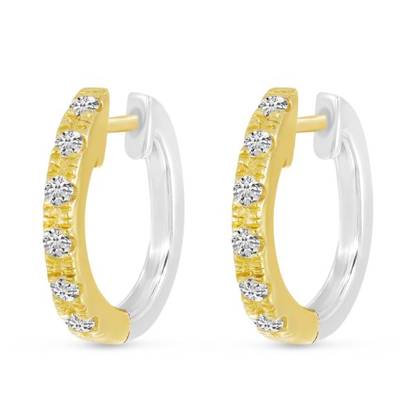 1/4ctw Reversible 14K Yellow Gold & White Gold Diamond Huggie Earrings Image 3 Venus Jewelers Somerset, NJ