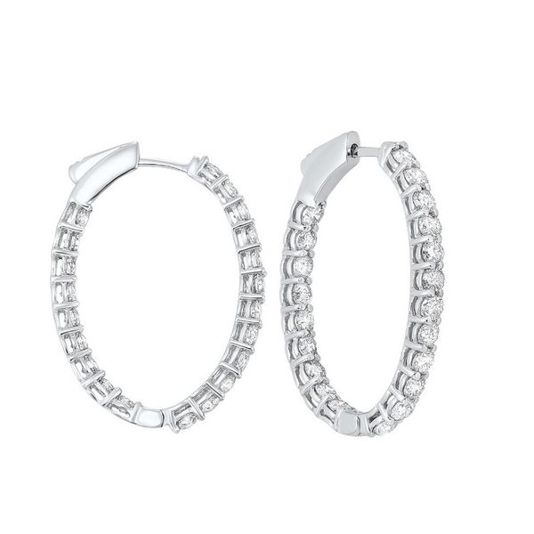 14K White Gold 1ctw Diamond Oval Inside Out Hoops Waddington Jewelers Bowling Green, OH