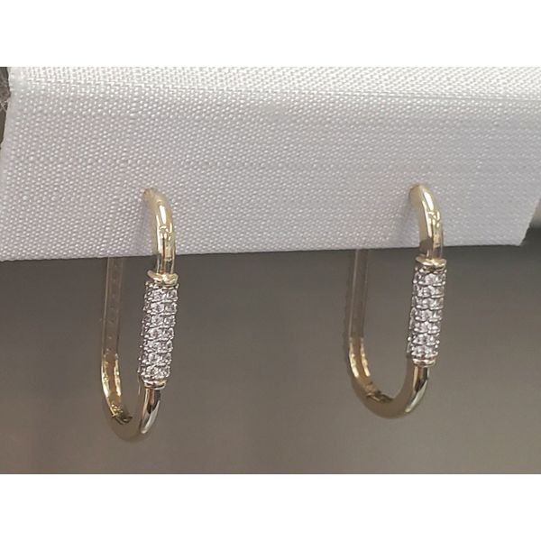 14k Yellow Gold Oval Hoop Earrings w/ CZs Wallach Jewelry Designs Larchmont, NY