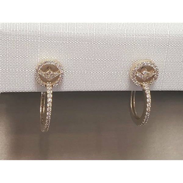 14k Yellow Gold Post Earrings w/Hoop style drops w/CZs Wallach Jewelry Designs Larchmont, NY