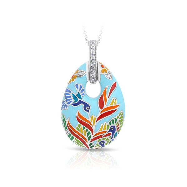 Hummingbird Sky Blue Enamel and CZ Pendant