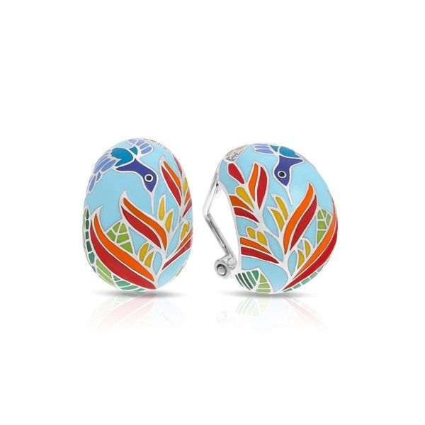 "Hummingbird" Sky Blue Enamel and CZ Earrings similar item image